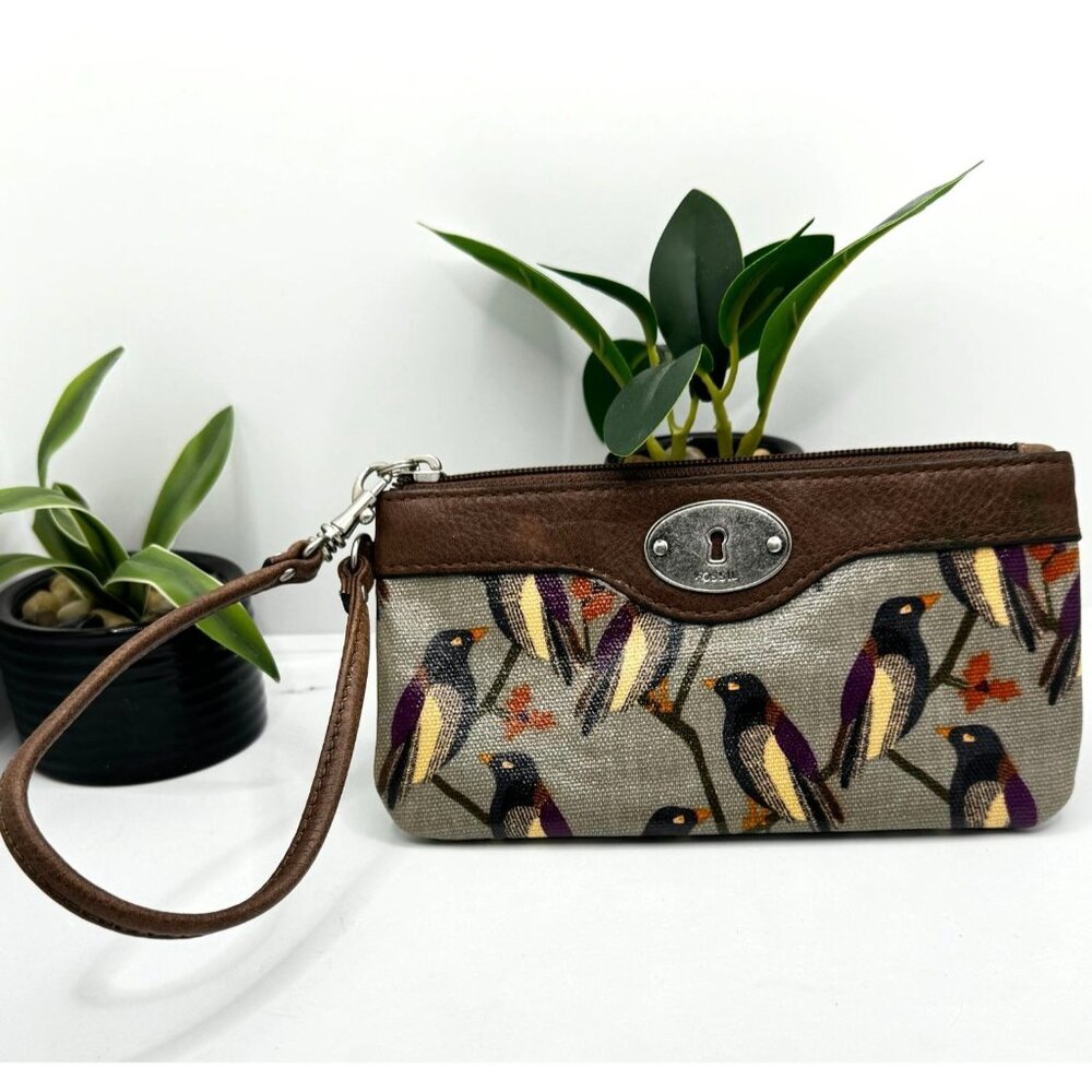 Fossil Key Per Bird Print Wristlet Purse With Bro… - image 6